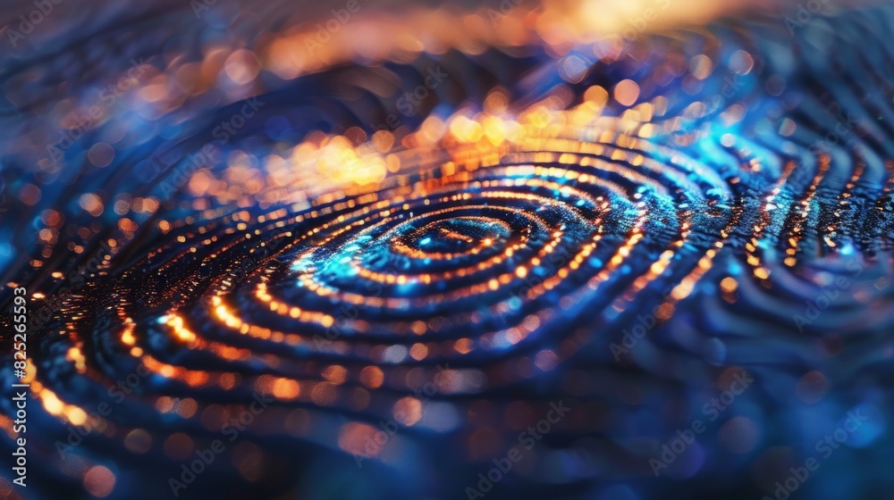Detailed view of a fingerprint being scanned on a computer screen, capturing the unique patterns and ridges. Detailed view of a fingerprint being scanned on a computer screen, capturing the unique patterns and ridges.
