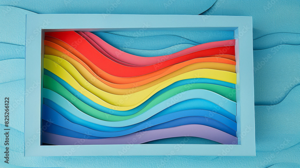 Naklejka premium Papercut design of a rainbow border frame on blue background