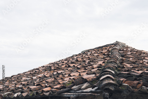 Old terracotta roof tiles in rustic Mediterranean style