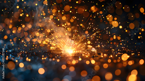 Close-up of bright, glowing sparks from welding, dispersed in dark space isolated on white background, png 