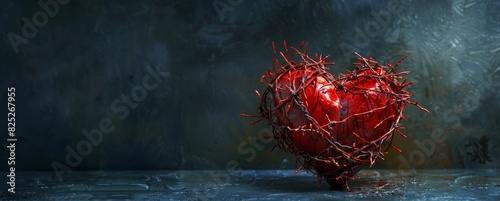 A broken red heart on a dark blue background.