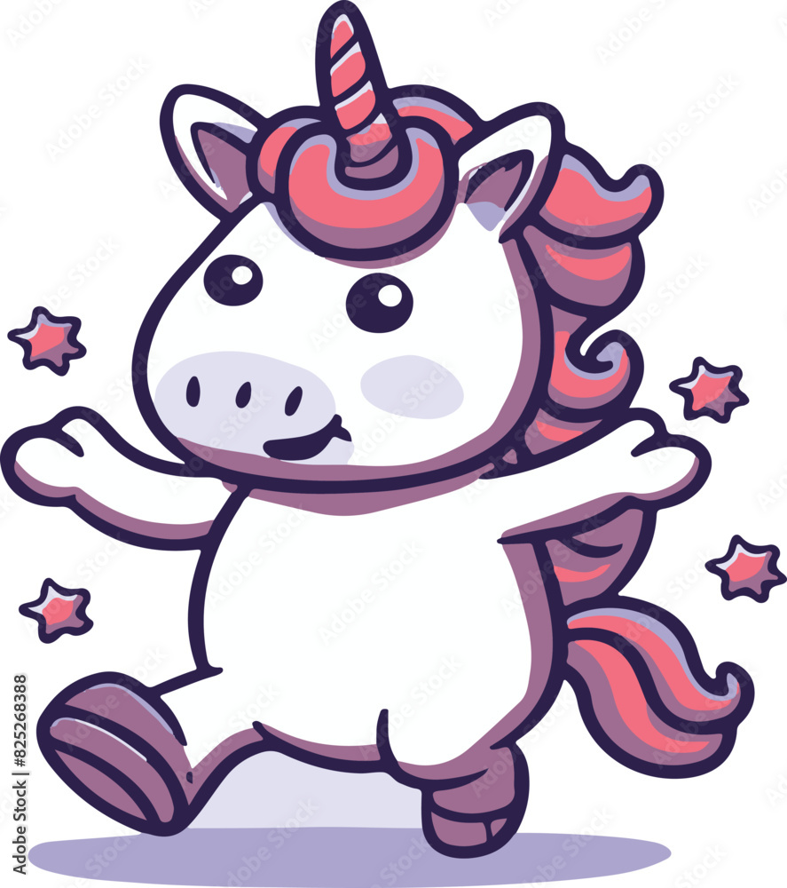 Cartoon unicorn with a rainbow in the background Cartoon unicorn with a rainbow in the background
