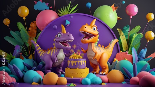 Dinosaur Birthday with Cake
