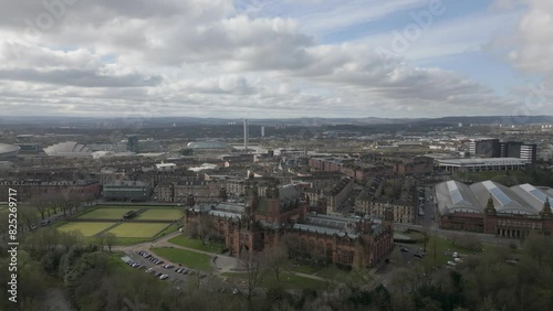 Scotland Glasgow Skyline with famous Glasgow landmarks, The OVO Hydro, SEC Armadillo and Finnieston Crane. butiful city in the UK photo