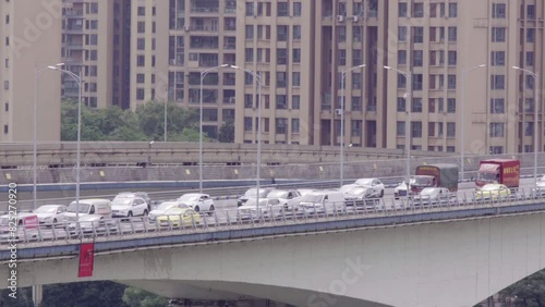 Traffic congestion on the Jialing River Bridge in Chongqing photo