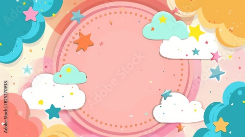 Birthday Wishes with Circular Border Four Stars and Name in Cloud Shape