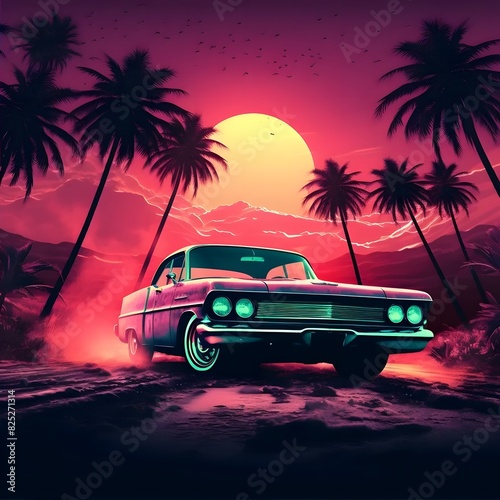 Retro Car in Tropical Sunset © bharath