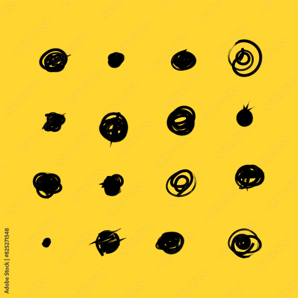 Fototapeta premium Collection black shapes dots and drops. Set of hand drawn doodle circles in a grunge style. Scribble doodle circle and point. Vector illustration for bullet journal.