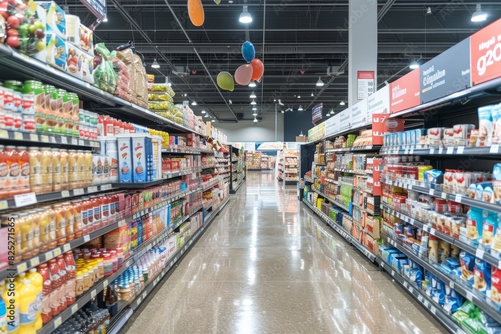 Fototapeta premium Supermarket or Grocery with product on shelf. retail store