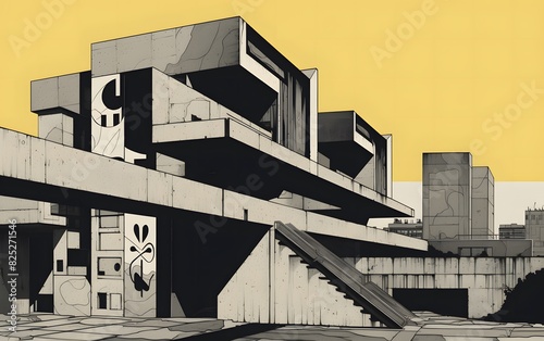 Brutalist Architecture with Concrete Structures and Angular Shapes