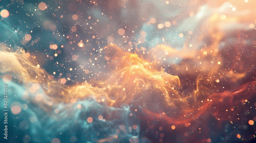 A scene of a particle fog, with a background of particles of matter and energy A scene of a particle fog, with a background of particles of matter and energy
