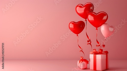 Happy valentines day decoration with gift box heart shape balloon © Emma