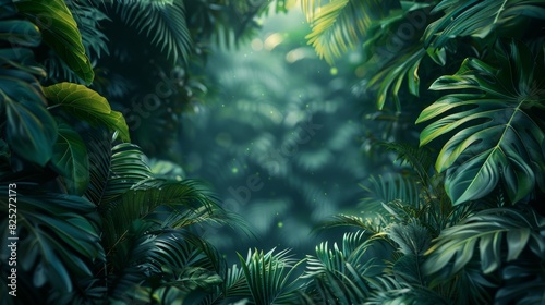 Background Tropical. In the heart of the rainforest, a sense of timelessness prevails, where the ancient rhythms of nature continue to unfold in a timeless dance of life and renewal. © BlockAI