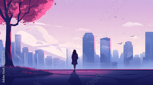 Futuristic Cityscape with Purple and Pink Tones