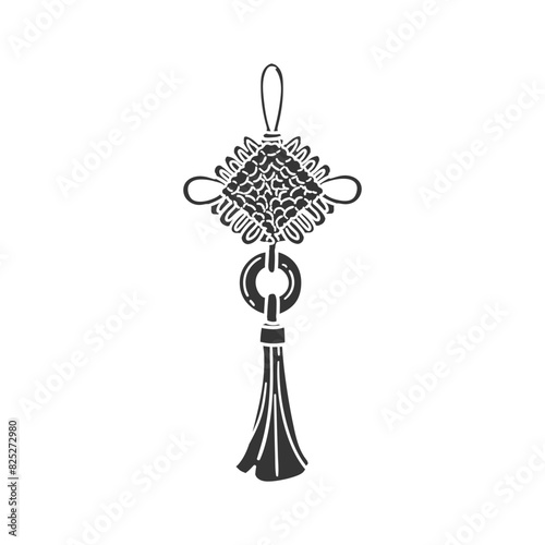 Chinese Charm Icon Silhouette Illustration. Amulet Vector Graphic Pictogram Symbol Clip Art. Doodle Sketch Black Sign.