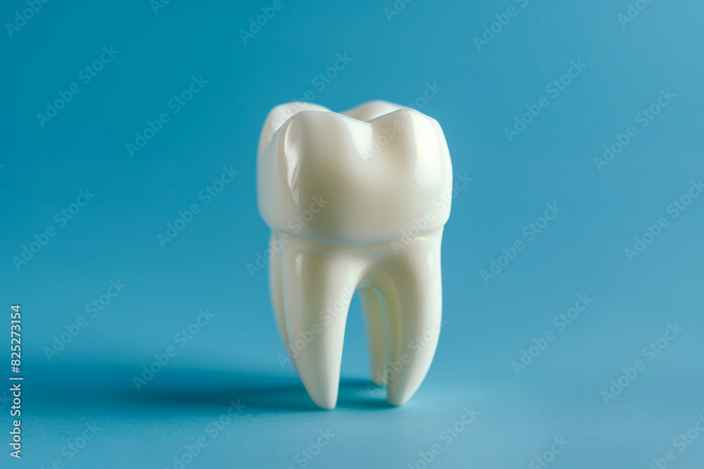 a dental model with a pristine white tooth, set on a blue background. Emphasis on dental anatomy and care a dental model with a pristine white tooth, set on a blue background. Emphasis on dental anatomy and care