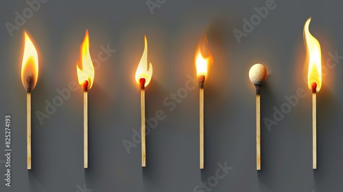 Detailed stages of lighting a match: from the first strike to the full flame photo