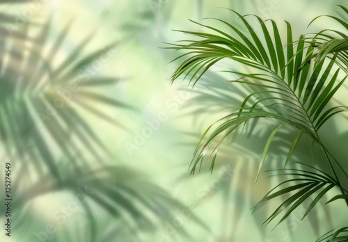 Tropical Palm Leaves with Soft Shadows on a Light Background