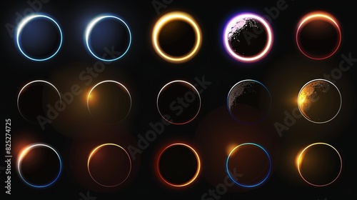 Impressive phases of a solar eclipse with a shining corona on a dark background photo