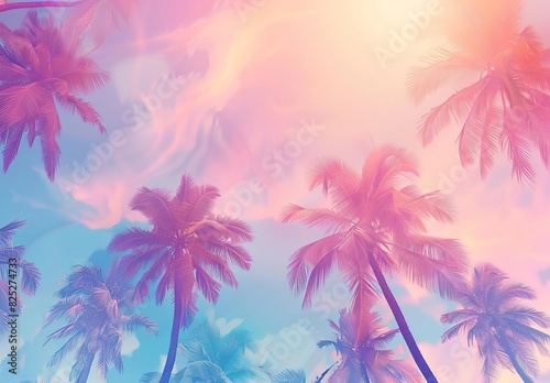 Serene Palm Trees Against a Pastel Pink and Blue Sky © Vlad