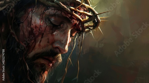 Fototapeta Naklejka Na Ścianę i Meble -  Jesus wearing big cross, Sadness