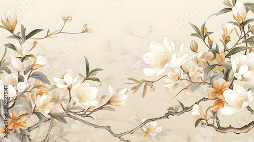 Elegant White and Gold Cherry Blossom Branch