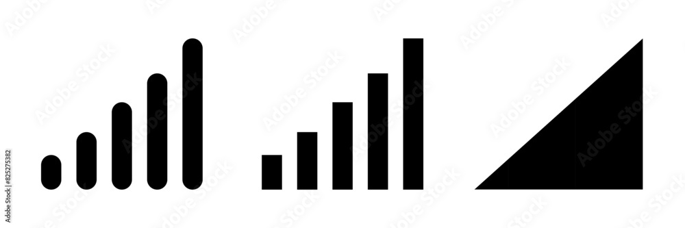Set of communication signal strength icons. Cellular reception symbols on mobile phones and portable laptop devices. Vector illustration. Set of communication signal strength icons. Cellular reception symbols on mobile phones and portable laptop devices. Vector illustration.