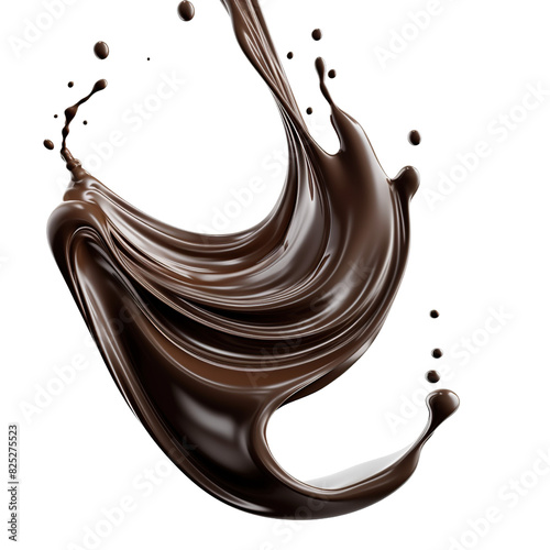 Black chocolate liquid paint milk splash swirl wave isolated on transparent or white background