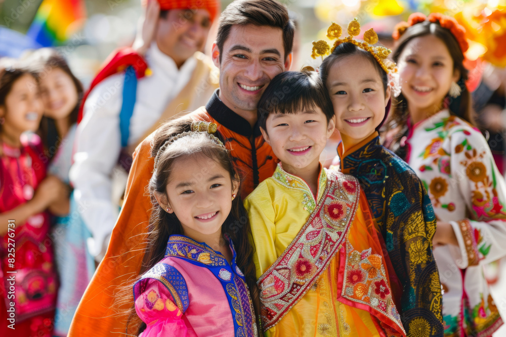 a multicultural family celebrating a festival with traditional attire a multicultural family celebrating a festival with traditional attire