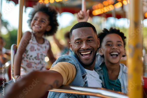 a multicultural family having a fun day at an amusement park