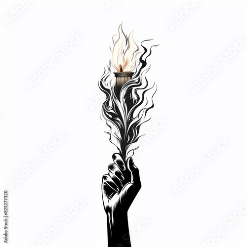 Slender female hand holding an Olympic flame icon