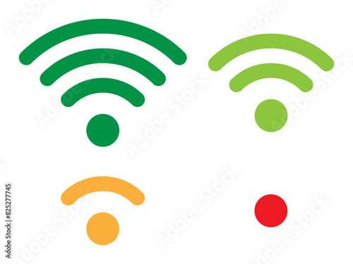 Set of vector Wi-Fi icon for communication, telecommunication. Communication wireless signal level wifi. Clipart illustration. Mobile bar status.