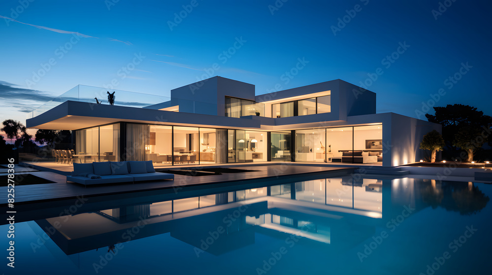 Fototapeta premium Luxury Modern Home Exterior with Pool
