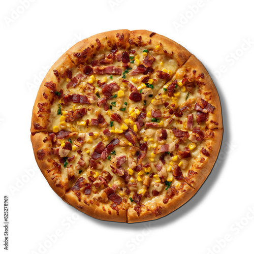 corn and bacon pizza isolated