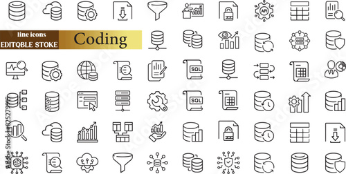  Coding and Programming line icons set.