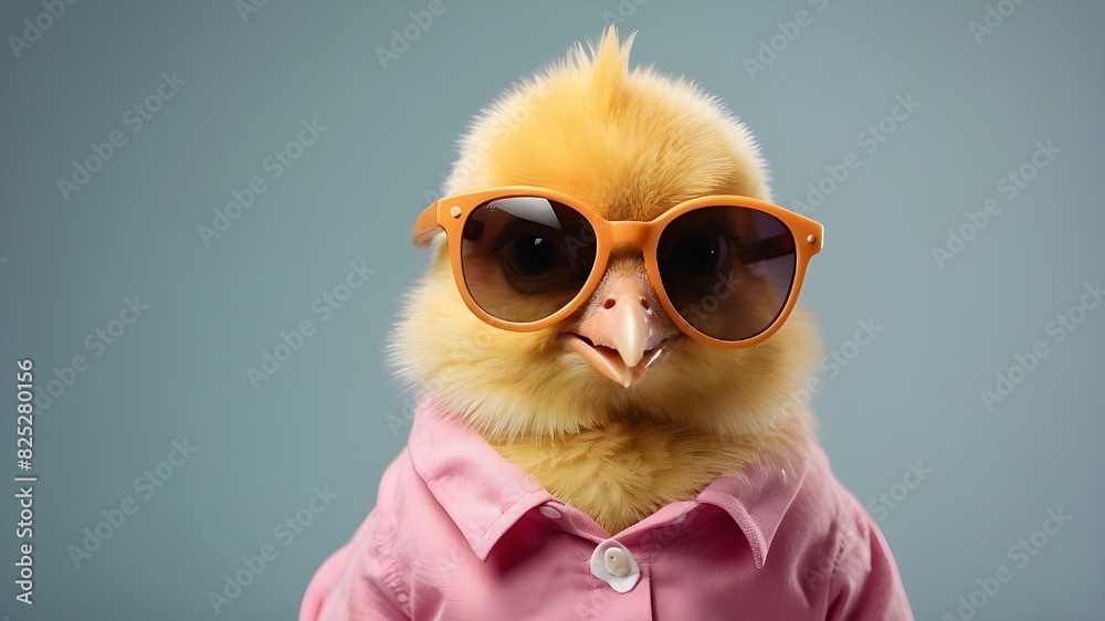 funny studio portrait of Easter chick wearing sunglasses