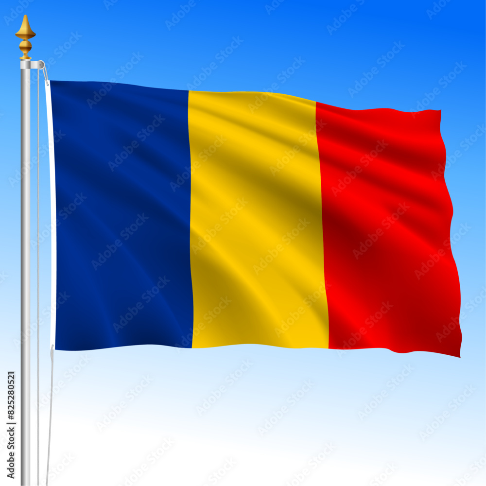 Chad, official national waving flag, african country, vector illustration Chad, official national waving flag, african country, vector illustration