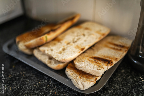 toasted bread in a restaurant kitchen photo