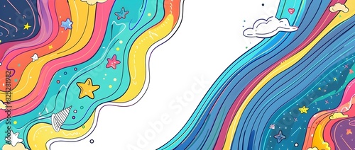 Vibrant Rainbow Doodle Border Design with Playful Patterns and Open Space for Mockup or Background