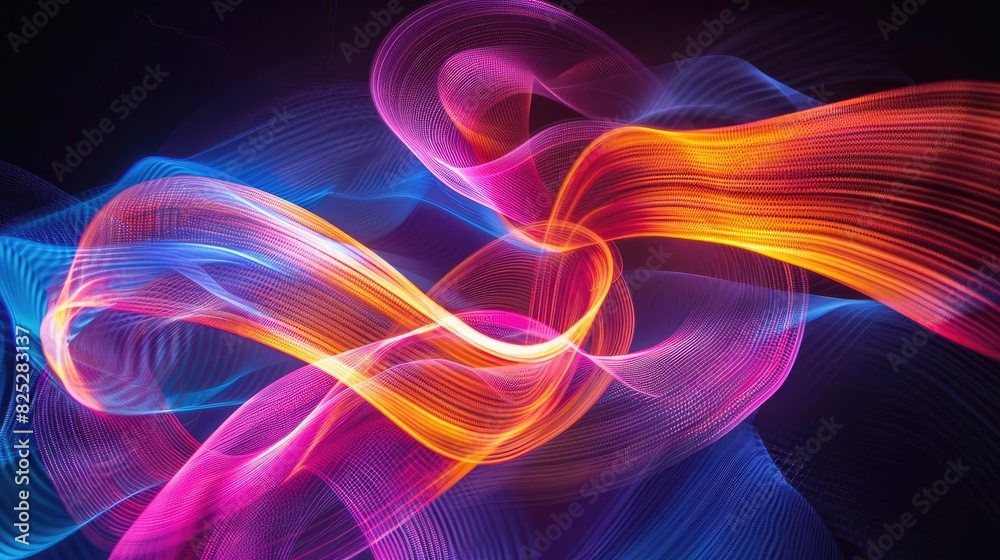Create a 3D animation of glowing neon ribbons flowing and swirling in the dark Create a 3D animation of glowing neon ribbons flowing and swirling in the dark