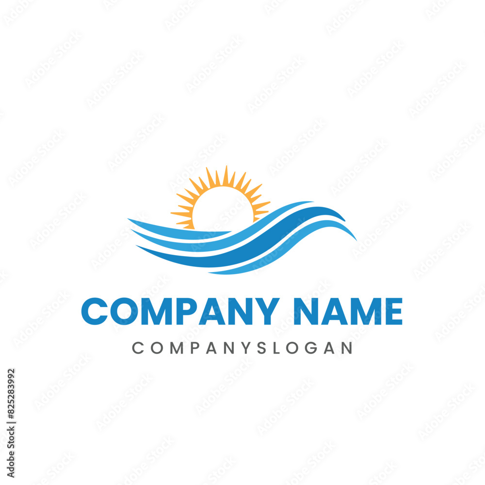 Sea sun logo design, vector logo design, illustration 