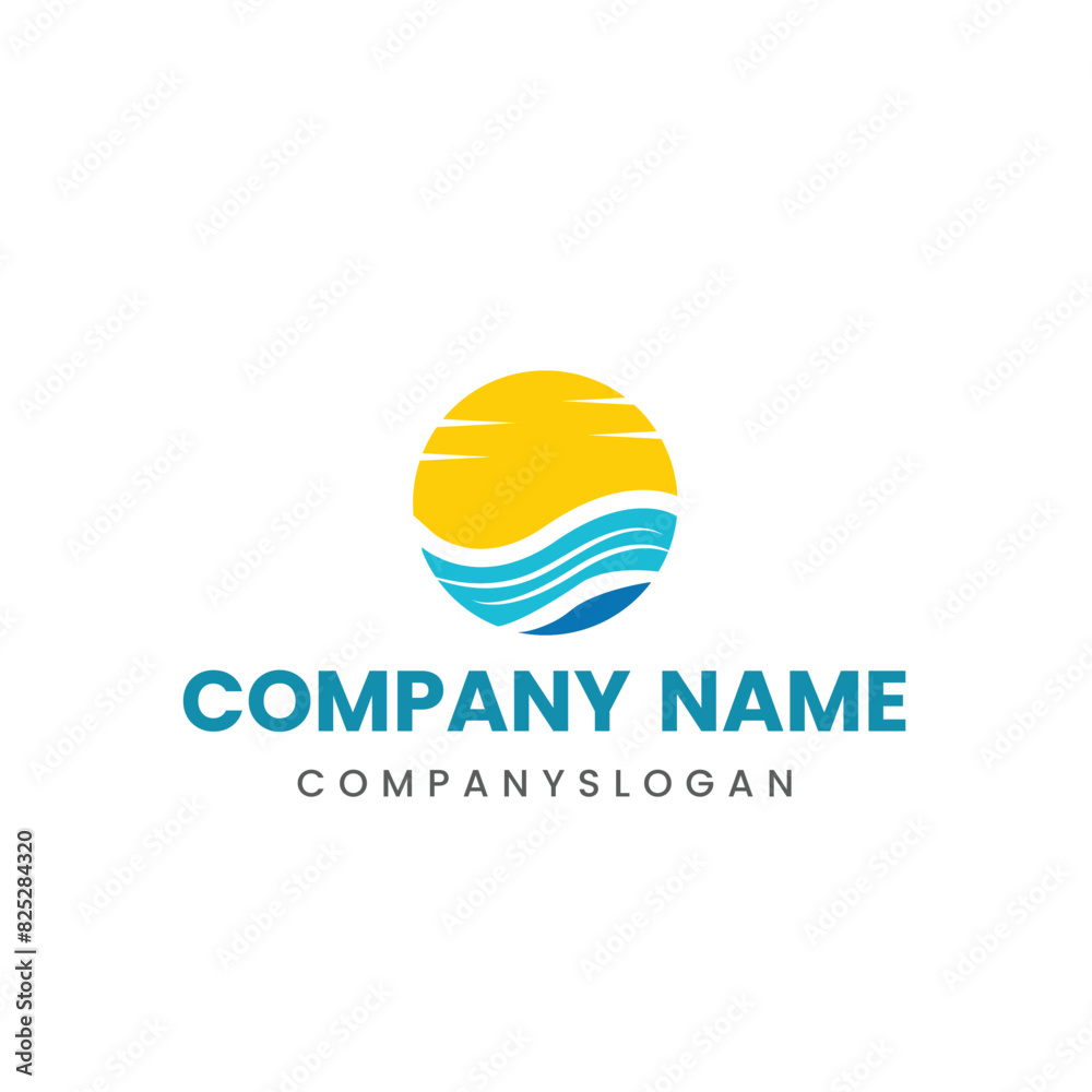 Sea sun logo design, vector logo design, illustration 