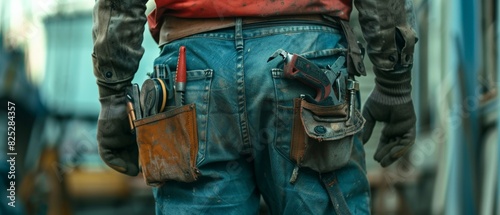 Construction worker wearing a tool belt. © Sittipol 