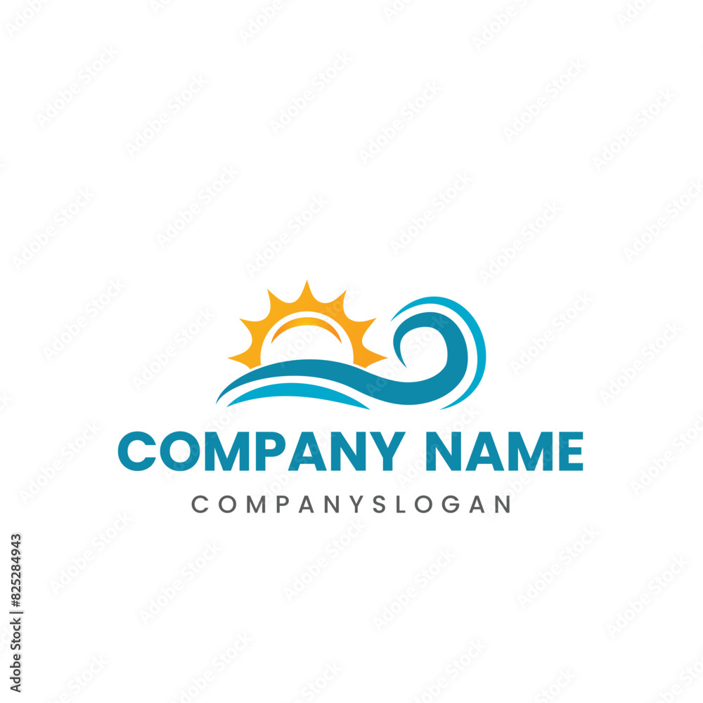 Sea sun logo design, vector logo design, illustration 