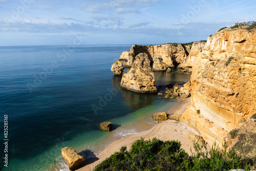 Marina Beach (Praia da Marinha) in Lagos, Algarve, Portugal. Algarve beaches are a touristic paradise. Sunny day.