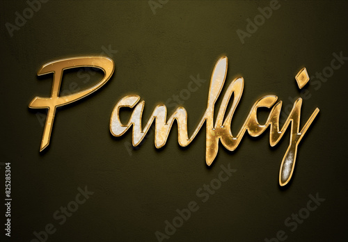 Old gold text effect of Hindi name Pankaj with 3D glossy style Mockup. photo