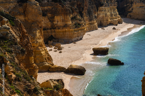 Marina Beach (Praia da Marinha) in Lagos, Algarve, Portugal. Algarve beaches are a touristic paradise. Sunny day.