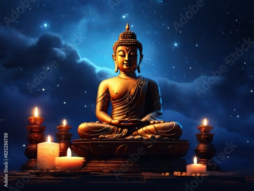 Beautiful sky buddha statue  Vesak day celebration - Generative Ai