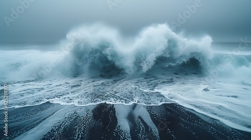 Majestic Ocean Waves in Powerful Motion Crashing on the Shore photo