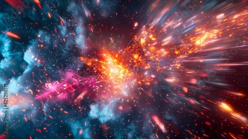 A scene of a particle plume  with a background of particles of matter and energy